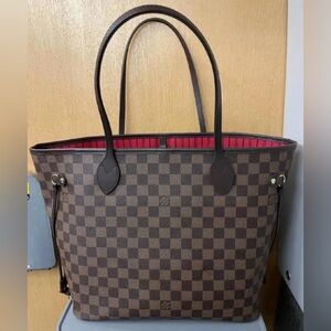 Louis Vuitton Neverfull MM Red and Brown Checkered Pouch